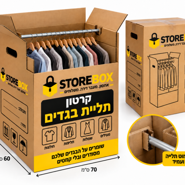 קרטון תליית בגדים + מוט