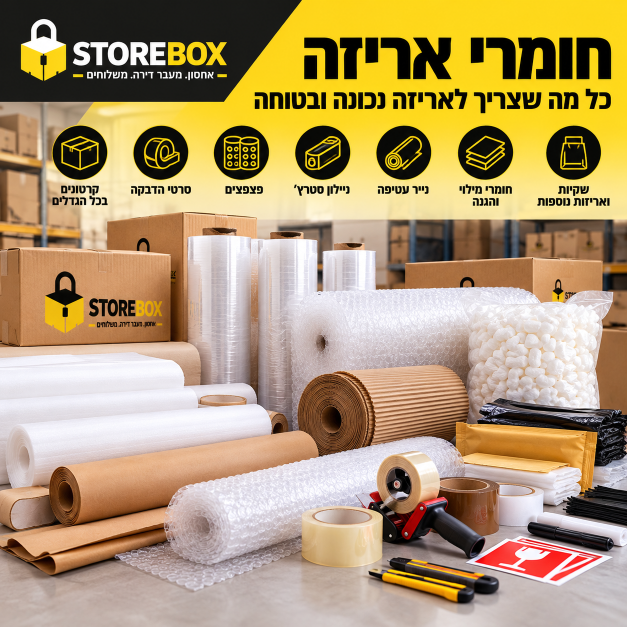 קרטונים למעבר דירה בבאר שבע – חבילות וציוד אריזה בסטורבוקס